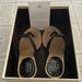 Coach Shoes | Coach Bernadette Black Patent T Strap Wedge Sandals Cork Footbed, Size 7.5 | Color: Black/Tan | Size: 7.5