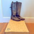 Anthropologie Shoes | J. Shoes Countess Tall Leather Knee High Lace Back Boots Anthro 7 | Color: Black/Gray | Size: 7