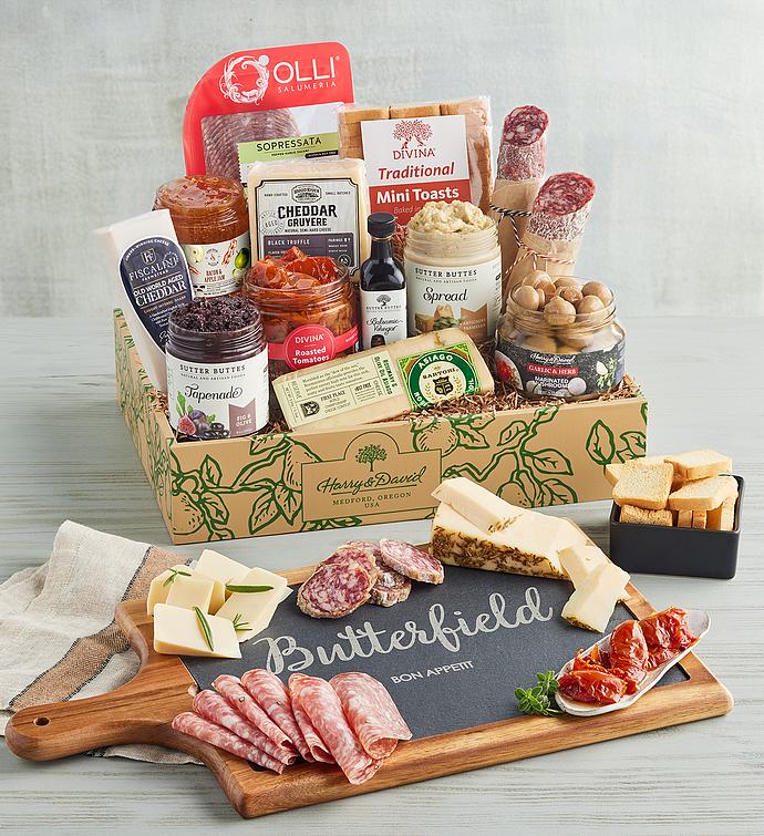 Epicurean Antipasto Collection With Personalized Slate And Wood Board, Family Item Gifts Keepsakes Personalized Gifts Food Gourmet Assorted Foods, Cheese by Harry & David