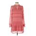 Ann Taylor LOFT Casual Dress - Shift High Neck Long sleeves: Red Dresses - Women's Size X-Small