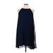 BB Dakota Casual Dress - Mini Halter Sleeveless: Blue Solid Dresses - Women's Size Large