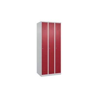 C+P Spind Classic PLUS, 3 Abteile, HxBxT 185x75x50cm, Zylinderschloss, Hellgrau/Rubinrot von PROREGAL Image