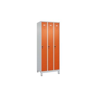 C+P Spind Classic PLUS, 3 Abteile, HxBxT 185x75x50cm, Sicherheitsdrehriegel, Hellgrau/Reinorange von PROREGAL Image