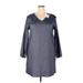 Crazy Train Casual Dress - Shift V-Neck 3/4 sleeves: Blue Print Dresses - New - Women's Size 2X-Large