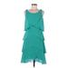 SL Fashions Casual Dress - Mini Scoop Neck Sleeveless: Teal Print Dresses - Women's Size 8