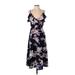 Casual Dress - A-Line V-Neck Sleeveless: Purple Print Dresses - Women's Size Small