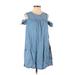 Zara Basic Casual Dress - Mini Cold Shoulder Short sleeves: Blue Print Dresses - Women's Size X-Small