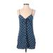 Motel Casual Dress - Shift V Neck Sleeveless: Blue Polka Dots Dresses - Women's Size Small