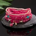 Bracelets en résine tressée à la main bohème pour femmes bijoux colorés en pierre naturelle jonc