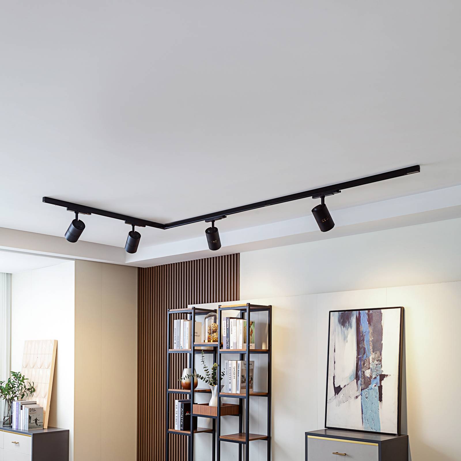 Prios Marny 3-Phasen-Schienensystem schwarz 4fl PRIOS, dimmbar, schwarz, für Wohn- / Esszimmer, Aluminium, Modern