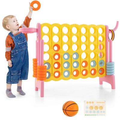 Costway 4-in-a-Row Connect Game with Basketball Hoop and Toss Ring-Pink