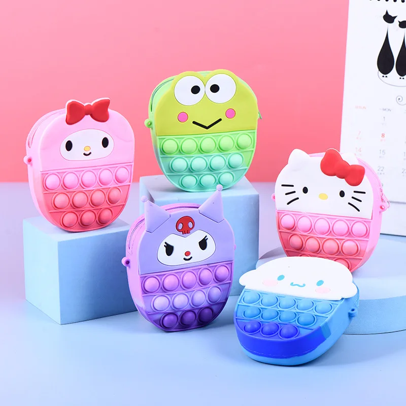 Sanrio Hello Kitty Pop Bag Push Fidget Toys Kuromi Bubble Stress Relief Geldbörse Antistress Pop Soft Squishy Geschenke für Mädchen