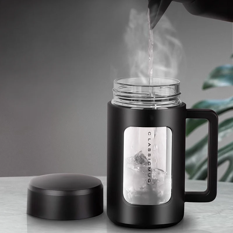 GIANXI Wasserbecher aus Glas mit Griff, tragbar, auslaufsicher, Verbrühungsschutzbecher, Anti-Fall-Teetasse aus Glas Image