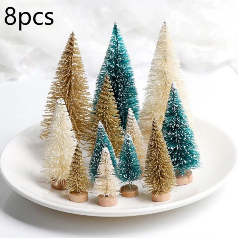 8 stücke Mini Dekorative Weihnachten Baum Neue Jahr 2024 Kinder Geschenke Desktop Weihnachten Baum Home Party Decor Navidad Sisal Seide weihnachten Baum Image