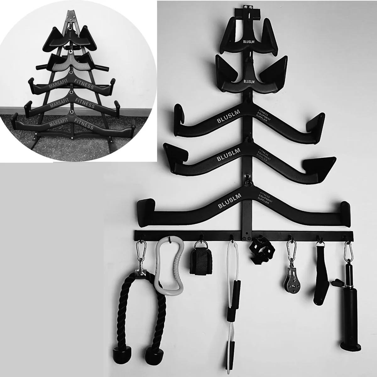 Abnehmbarer Boden-/Wandstil, Fitnessgeräte-Zubehör, Griffplatzierungsständer, Fitnessstudio, Widerstandsgürtel, Lagerregal, platzsparend Image