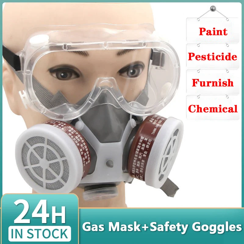 Staubdichte Gasmaske, halbe Gesichtsmaske, sichere organische Chemiefilter mit PC-Brille, PM2,5-Atmung Image