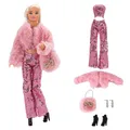 Nk 1 set edles set für puppen rollenspiel: mantel top hose ohrringe armband tasche für barbie puppen