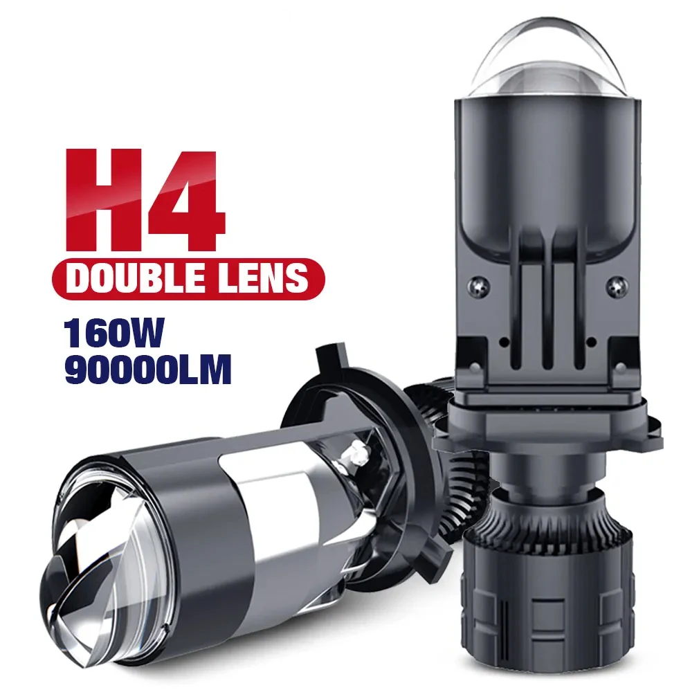 Fari con lente H4 160W 90000LM Lampada automatica Mini lente LED 9003 Lampadine HIB2 Auto Moto Doppio proiettore Len LED Automotive 12V 24V