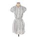 Japna Casual Dress - Mini Collared Short sleeves: Gray Stripes Dresses - Women's Size 5