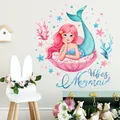 Mermaid on Shell perle adesivi murali per neonate Room Decor Water Grass Bubble Wall decalcomanie