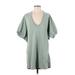 Zara Casual Dress - Mini V Neck Short sleeves: Green Solid Dresses - Women's Size Small