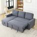 L-Shaped Sectional Sofa w/Pullout Bed Linen Convertible Sleeper Sofa Bed w/Storage Seat and Pulleys for Livingroom