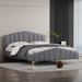 Queen Size Velvet Platform Bed with Thick Fabric, Stylish Stripe Decorated Bedboard and Elegant Metal Bed Leg