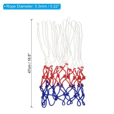 2Pcs 18.5" PP Basketball Hoop Net Replacement Outdoor, White Red Blue