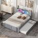 Queen Size Wood Storage Platform Bed with 2 Drawers and 1 Twin Size Trundle, Queen Bed Frame with LED Headboard for Bedroom