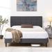 Dark Grey Platform Bed Frame with Fabric Upholstered Headboard, No Box Spring Needed