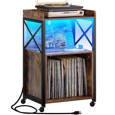 Moasis Record Player Turntable Stand Wheeled with LED Light, Charging Station