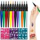 Zsiparty 12 Pcs Temporary Tattoo Markers Colored Ink Face Paint Fine Tip Markers Body Art Paint Kit