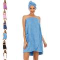 Absorbent Microfiber Spa Bath Wrap Cover Up Towels Set Soft Fleece Terry Bathrobe Bath Towel Tube Dress Robe Nightgown Sleepwear w Shower Hair Drying Turban Cap Hat for Women Girls (L Blue)