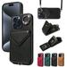 Crossbody Wallet Back Case for iPhone 13 Pro Max with Card Holder Vintage Premium PU Leather Case with Long Shoulder Strap Purse Shockproof Flip Phone Cover for iPhone 13 Pro Max Black