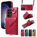Crossbody Wallet Back Case for Samsung Galaxy S23 Ultra with Card Holder Vintage Premium PU Leather Case with Long Shoulder Strap Purse Shockproof Flip Phone Cover for Samsung Galaxy S23 Ultra Red