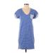 Vineyard Vines Casual Dress - Shift V Neck Short sleeves: Blue Stripes Dresses - Women's Size X-Small