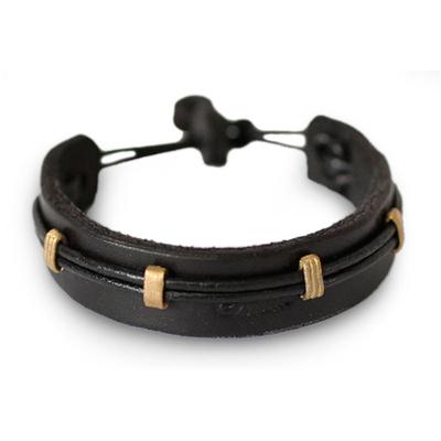 'Stand Alone in Black' - Men's Leather Wristband Bracelet
