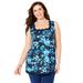 Plus Size Women's Square-Neck Lace Trim Tank by Catherines in Navy Watercolor Floral (Size 4X)