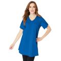 Plus Size Women's Picot-Trimmed Slub Tunic by Roaman's in Vivid Blue (Size 12)