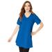 Plus Size Women's Picot-Trimmed Slub Tunic by Roaman's in Vivid Blue (Size 30/32)