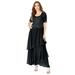 Plus Size Women's Chiffon Tiered Maxi Dress by Roaman's in Black (Size 32 W)