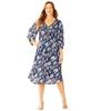 Plus Size Women's Bejeweled Pleated Shirtdress by Catherines in Navy Paisley Floral (Size 0X)