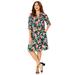 Plus Size Women's Tie-Sleeve Café Dress by Catherines in Black Tropical Floral (Size 3X)