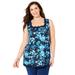 Plus Size Women's Square-Neck Lace Trim Tank by Catherines in Navy Watercolor Floral (Size 1X)