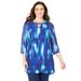Plus Size Women's Hi-Low Keyhole Accent Layered Tunic by Catherines in Ultra Blue Blurred Tie-dye (Size 3X)