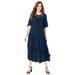 Plus Size Women's Crochet-Yoke Crinkle Dress by Roaman's in Navy (Size 24 W)