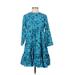 Zara Casual Dress - Mini High Neck 3/4 sleeves: Blue Print Dresses - Women's Size X-Small