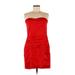 Express Cocktail Dress - Mini Strapless Sleeveless: Red Print Dresses - Women's Size 10