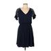 Bailey Blue Casual Dress - Mini V Neck Short sleeves: Blue Solid Dresses - Women's Size Large