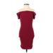 Windsor Cocktail Dress - Party Off The Shoulder Short Sleeve: Burgundy Solid Dresses - Women's Size X-Small